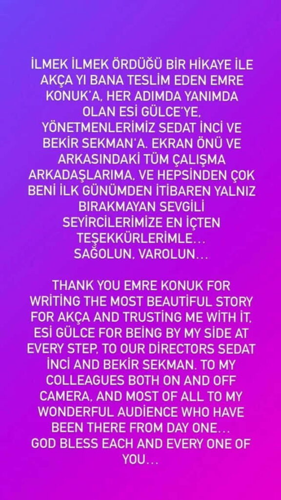 Fahriye Evcen farewell message