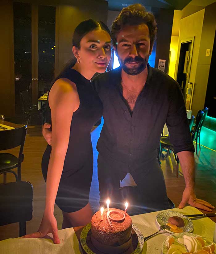 Özge Yağız celebrating birthday of Gökberk Demirci